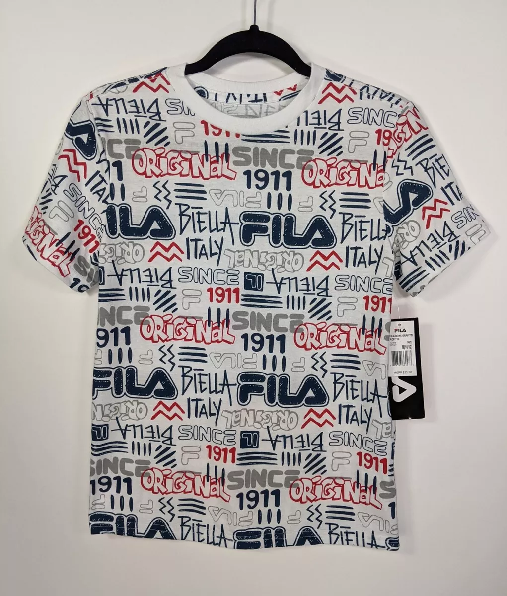 Fila Logo Grafitti Graphic Short Sleeve Youth Boys T Shirt Size M 10 12 NWT