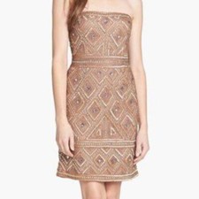 Adrianna Papell Woman Dress Strapless Tribal BUFF SIZE 10 $240 NWT #253