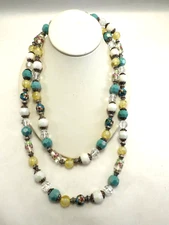 PD Premier Designs Pastel Chunky Cloisonné Enamel Glass Beaded Necklace 48"