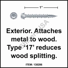 (5000) Type 17 Polegripper Screw 10-14 x 1 Hi- Hex Washer Head #138286