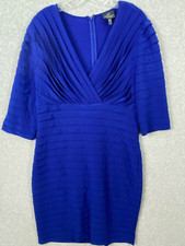 Adrianna Papell  Dress 16 Blue Pleated Tiered Stretch Party Cocktail Wedding