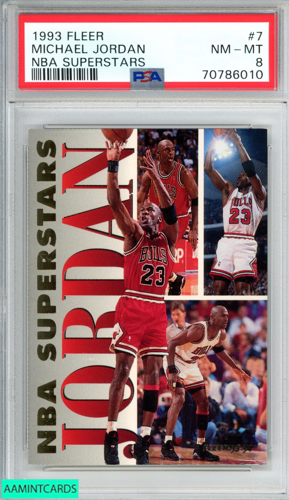 1993 FLEER NBA SUPERSTARS MICHAEL JORDAN #7 CHICAGO BULLS HOF PSA 8 NM-MT