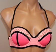 NWT California Waves Swimsuit Bikini Bra Top Sz S Push-up Bandeau Coral Straps