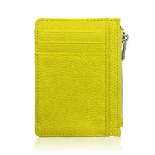 Minimalist Leather Slim Wallet With Zipper, Front Pocket Credit Card Holder
