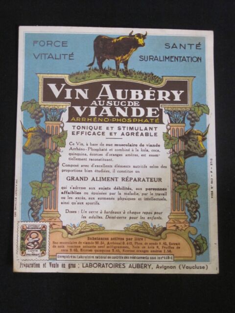 Ancienne Etiquette Pharmacie #5 - Déco Vintage - Vin Aubery au suc de viande