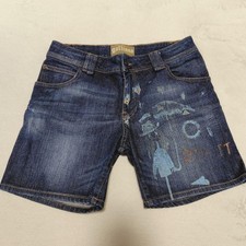 John Galliano Denim Shorts Blue Art Graffiti Unisex Size 26 40