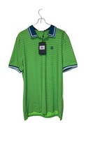 G/Fore Men's Polo Shirt 3D Skull Golf Short Sleeve Striped Green Blue Medium NWT