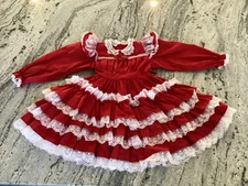 VGT Mini World Inc.  Red White Lace Long Sleeve 80s Pageant Ruffled Dress 5T