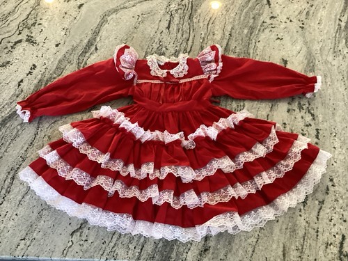 VGT Mini World Inc. Red White Lace Long Sleeve 80s Pageant Ruffled Dress 5T - Picture 1 of 10