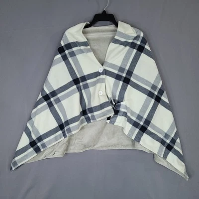 Arris Women's Plaid Fleece Heated Cape Poncho White Gray Lined - Image 1 of 4