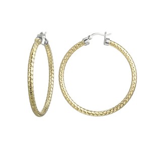 Authentic Yellow Gold Plated Sterling 45MM/3MM Mesh Hoop Earring