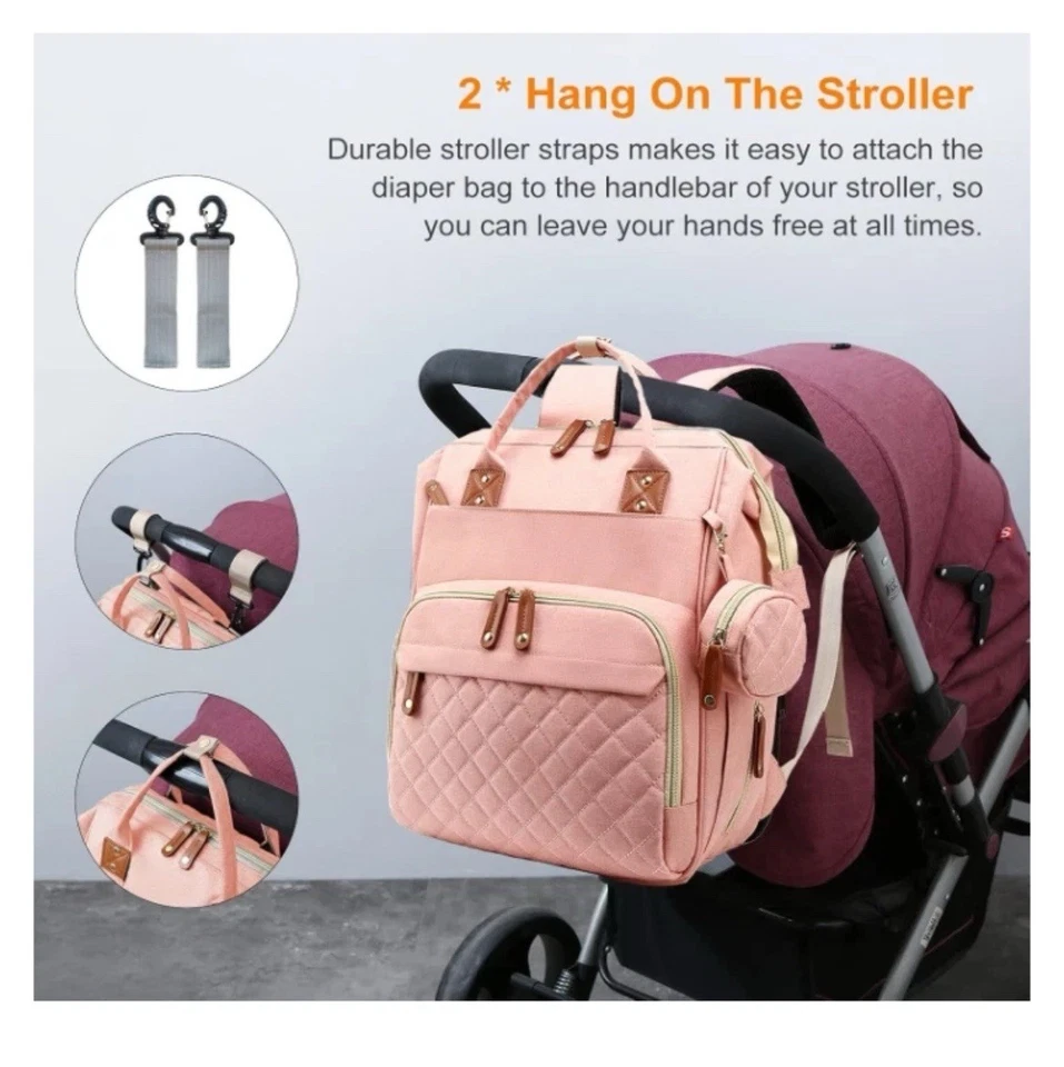 Bolsa de fraldas multifuncional para bebê com trocador é uma mochila de viagem. Branco - Imagem 3 de 4