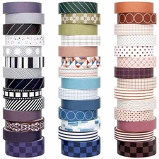 44 Rolls Washi Tape Set, 10 mm and 15 mm Wide Grid Colored Masking Tape for 