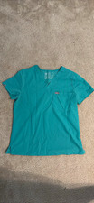 FIGS Women s Teal V-Neck Scrub Top Size M Solid Chest Pocket Medical