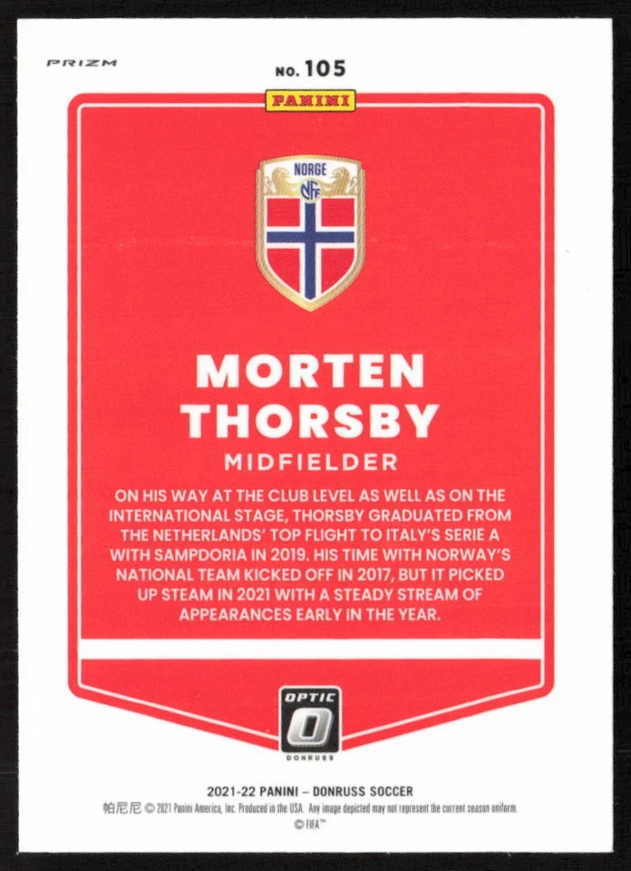 2021-22 Donruss Optic Green Velocity Morten Thorsby #105 Norway - Image 2 of 2