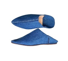 Handmade Denim Babouche Slippers   Leather Lined Moroccan Style Shoes