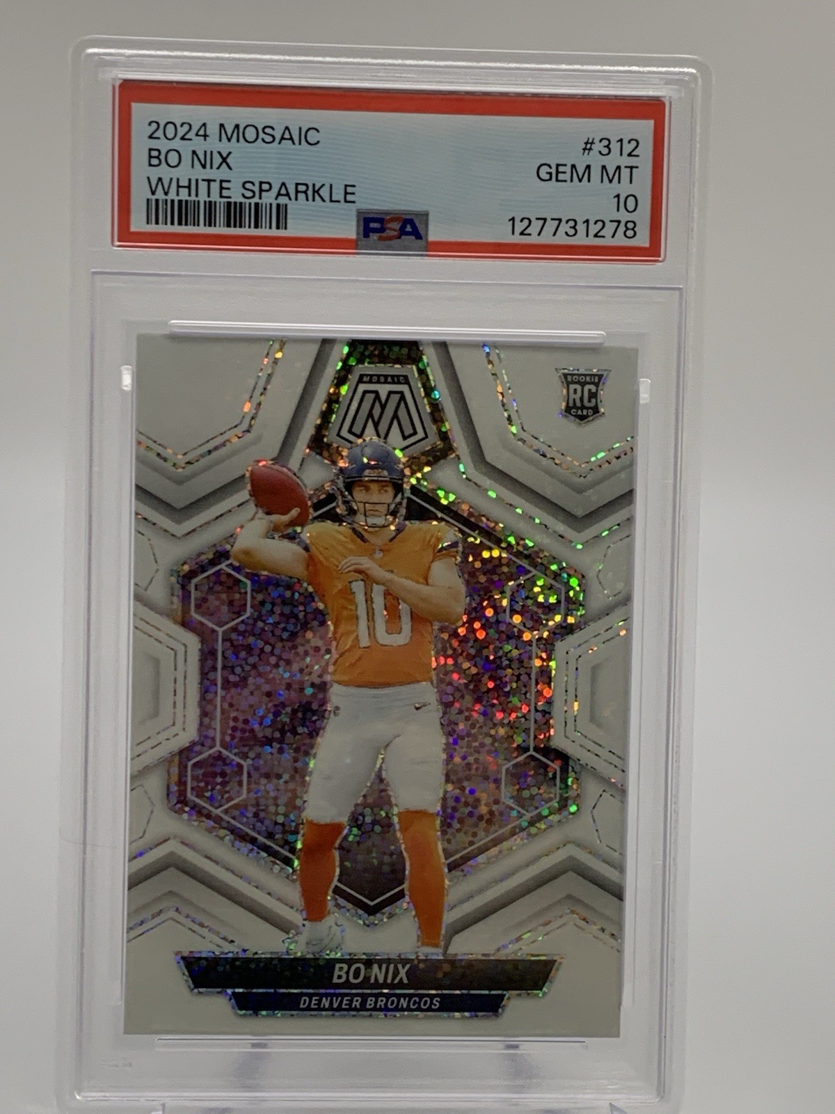 2024 Panini Mosaic Bo Nix #312 White Sparkle Prizm (RC) PSA 10 🔥🔥🔥 Low Pop