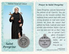 Saint St Peregrine Prayer Card Patron Saint of Cancer Holy Card with Medal