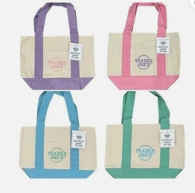 Trader Joe s Mini Pastel Canvas Tote Bag x 4 - NWT  - Blue Green Pink Purple