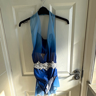 Weissman Blue Ballet Dance Costume Leotard with Sheer Overlay Size XS