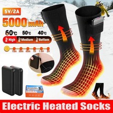 ?? 5000mAh*2 Electric Heated Socks Foot Winter Warm Hunting Sock Rechargeable UK