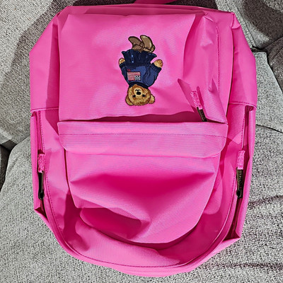 Polo Ralph Lauren Pink Polyester Zip Girls Backpack Polo Bear Bottle Pocket