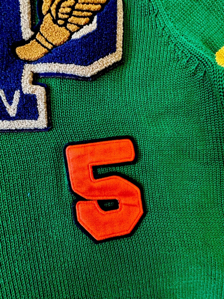 Polo Ralph Lauren Cárdigan Universitario Verde Azul Marino Parche Cresta Para Hombres 2XL Foto 4 de 4