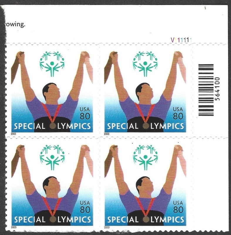 US Scott #3771 80¢ Special Olympics PB4 plate block MNH - 2003