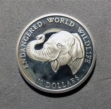 COOK ISLANDS-1990-10 DOLLARS- AFRICAN ELEPHANT/QE II SILVER PROOF-KM#72 HNHK 1