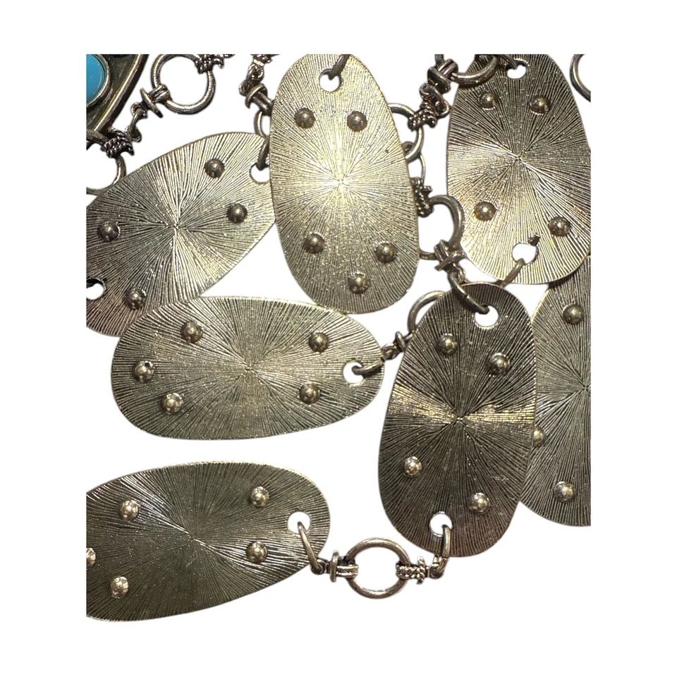 NUEVO CON ETIQUETAS CHICO'S Tono Dorado Imitación Turquesa Babero Collar Distintivo Precio de venta sugerido por el fabricante 69,00 USD C370 Foto 4 de 4