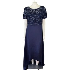 NWT ADRIANNA PAPELL Soutache Long Dress Hi Low Gown in Midnight Blue WOMEN'S 12