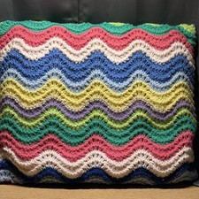 VTG Hand Crocheted Pillow 13  X 17  Rainbow BOHO Hippie Granny Cottage Retro