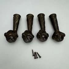 Four Vintage Cast Iron BALL & CLAW FEET Glass Balls Base For Table Chair Legs