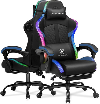 LED RGB Gaming Chair with Speakers & Footrest - Dark Blue Recliner