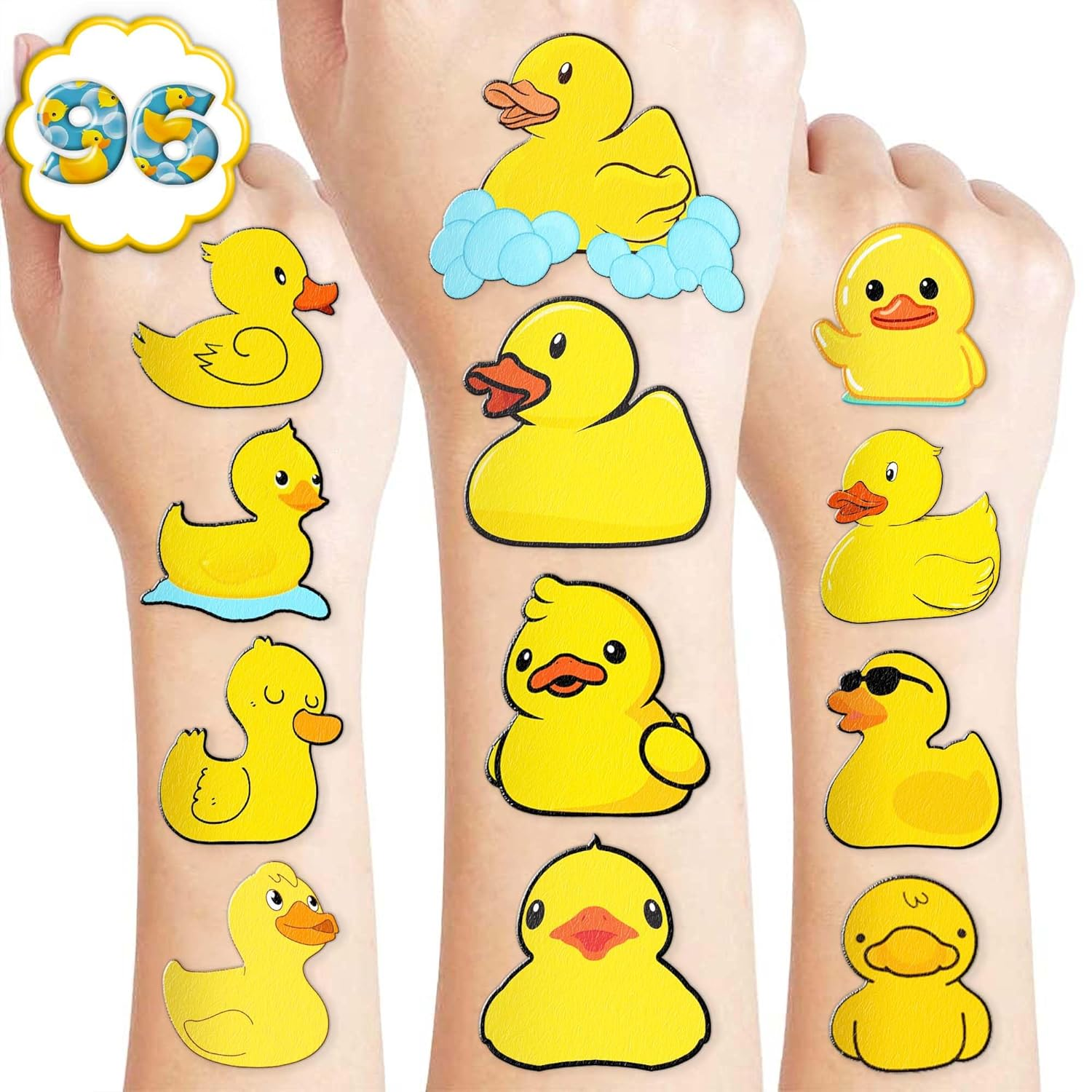 96-Pack Rubber Duck Temporary Tattoos for Baby Showers & Birthdays
