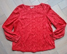 Image of White Stuff Red Long Sleeve Graphic Print Top Blouse Size 12 New