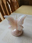 Fenton Pink Opal Iridescent Art Carnival Glass Butterfly Figurine Ring Holder
