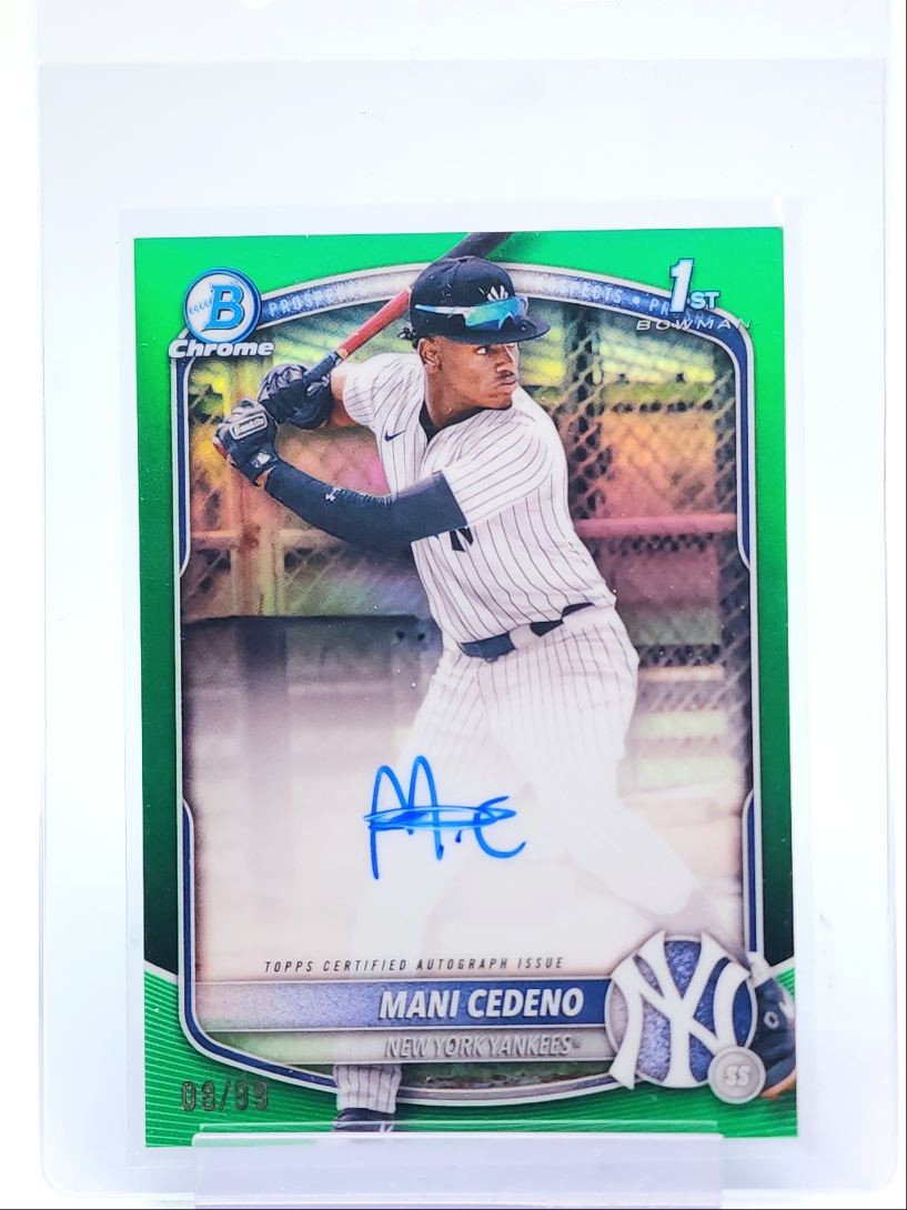 MANI CEDENO 2025 BOWMAN CHROME 1ST AUTOGRAPH GREEN AUTO /99 Q5876
