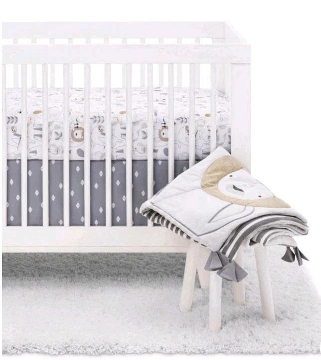 CLOUD ISLAND NURSERY CRIB BEDDING SET ANIMAL BUDDIES 4PC WHITE/BEIGE NWT
