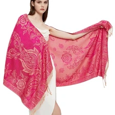 Pashmina Shawl Wrap Ethnic Paisley Two Tone Jacquard Scarf Women Elegant