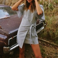 Le Rumi Jamie Cotton Wrap Dress Blue White