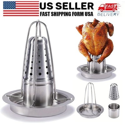 Stainless Steel Chicken Roaster Stand Turkey Holder BBQ Grill Thanksgiving