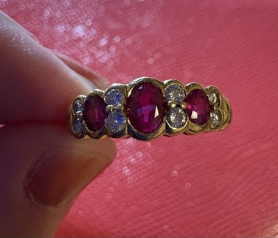 18kt Gelbgold Ring Gr. P/Q Vollpunze Rubin&Diamant