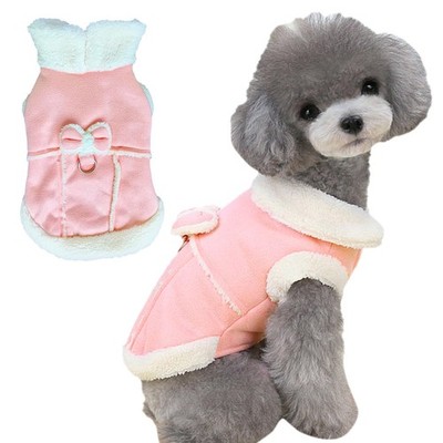 Bowtie Dog Cold Weather Coat Fleece Lining Warm Pet Puppy Turtleneck Dogs Win...