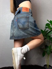 Vintage Levi's Red Tab Blue Denim Grunge Mini Jeans Skirt Belted Back Size L
