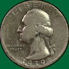 1939-S Washington Quarter Silver Fine F Coin #43552
