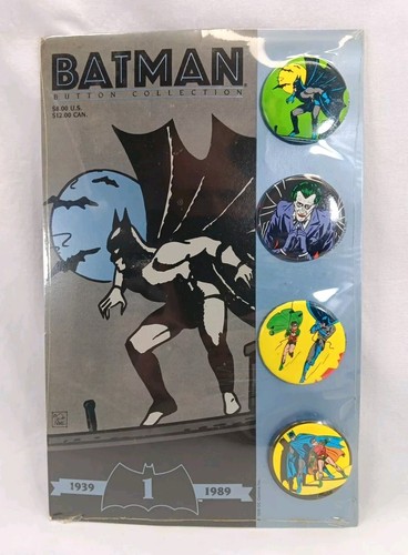 Vintage BATMAN 50th Anniversary Pin Back Button Collection Joker Robin 1989 - Picture 2 of 13