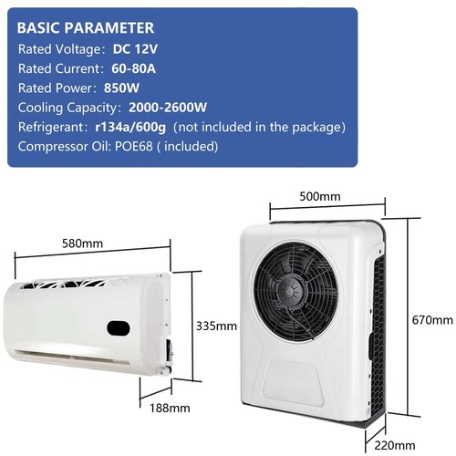 Universal 12V Split AC Conditioning System - 12000BTU for Truck Cab & RV - Picture 2 of 16