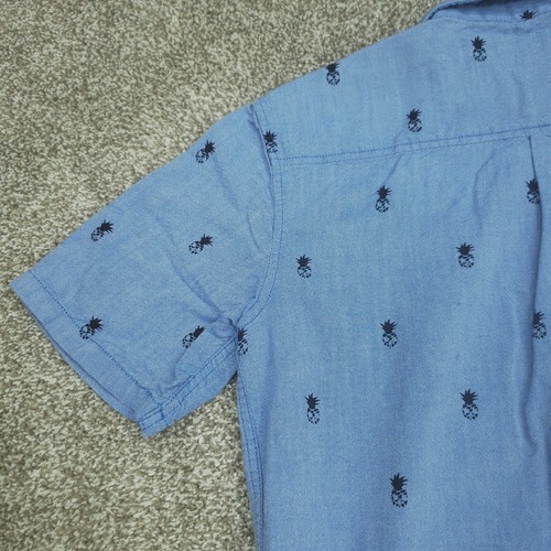 Vans Button Shirt Boys Large Blue Pineapple Allover Print Short Sleeve Pocket - Picture 17 of 23