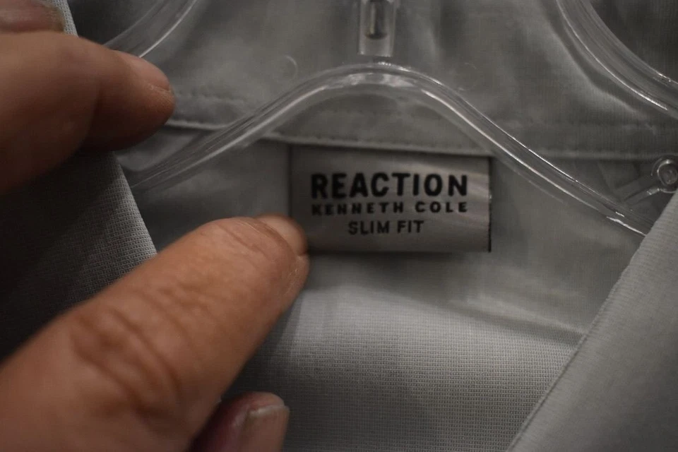 2 Мужская Kenneth Cole реакции Slim Fit платье рубашки бледно-зеленый и лосось размер 16 32/ - Изображение 4 из 4